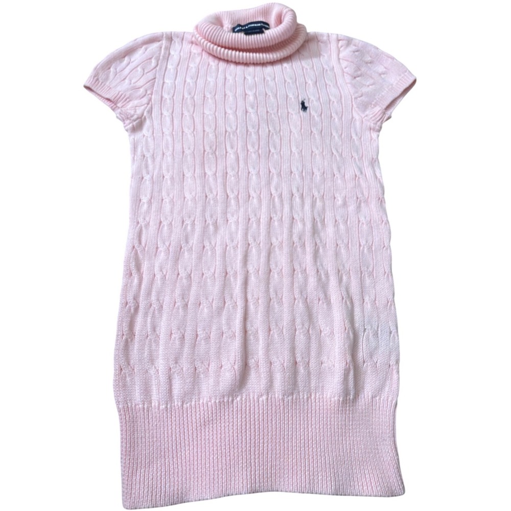 Vintage Preppy Polo Ralph Lauren Sport Pink Cable Knit Turtleneck Sweater Dress